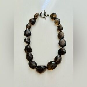 Large Chunky Faceted Smoky Quartz Topaz Necklace. Hand knotted